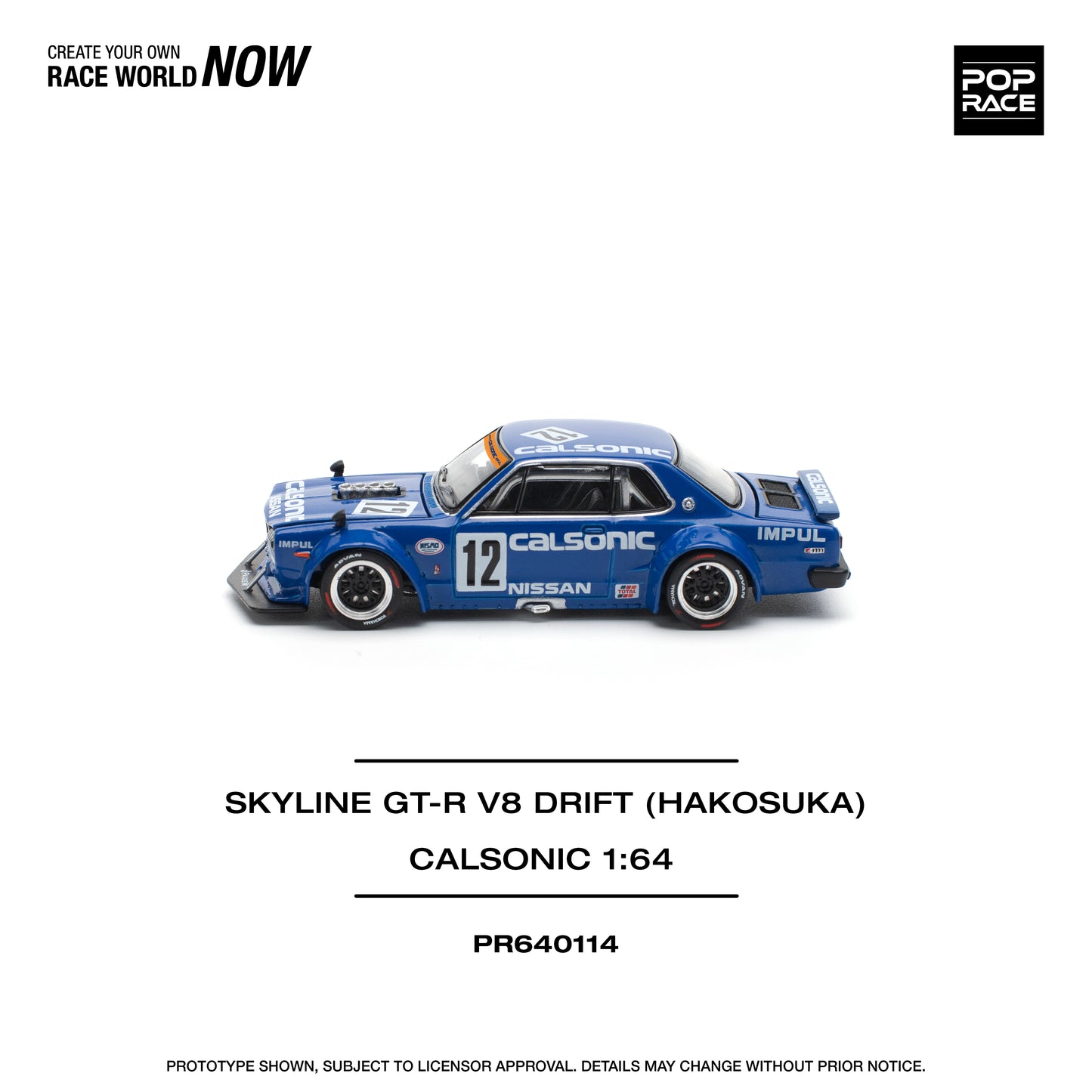 POP RACE PR64-114 Skyline GT-R V8 Drift (HAKOSUKA) Calsonic