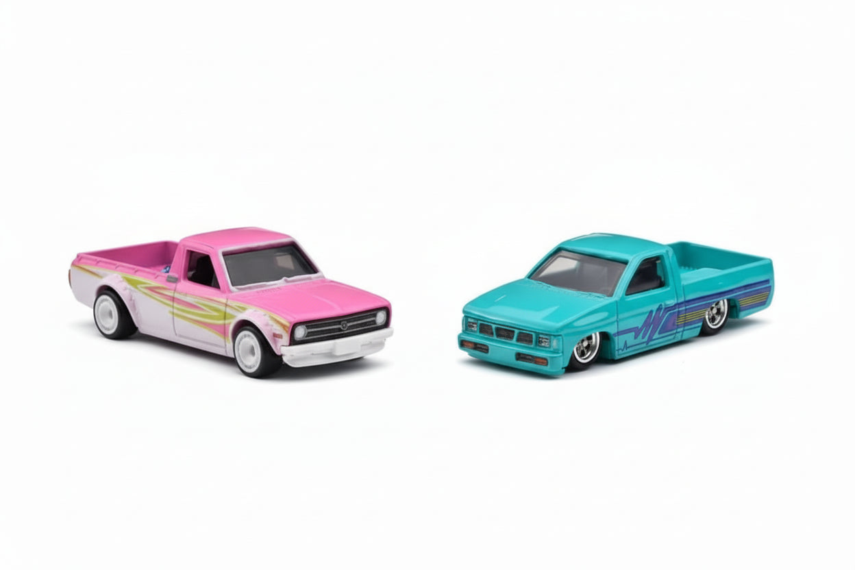 Hot Wheels Premium 2 pack 1975 Datsun Sunny Truck (B120) Custom 93 Nissan Hardbody (D21)