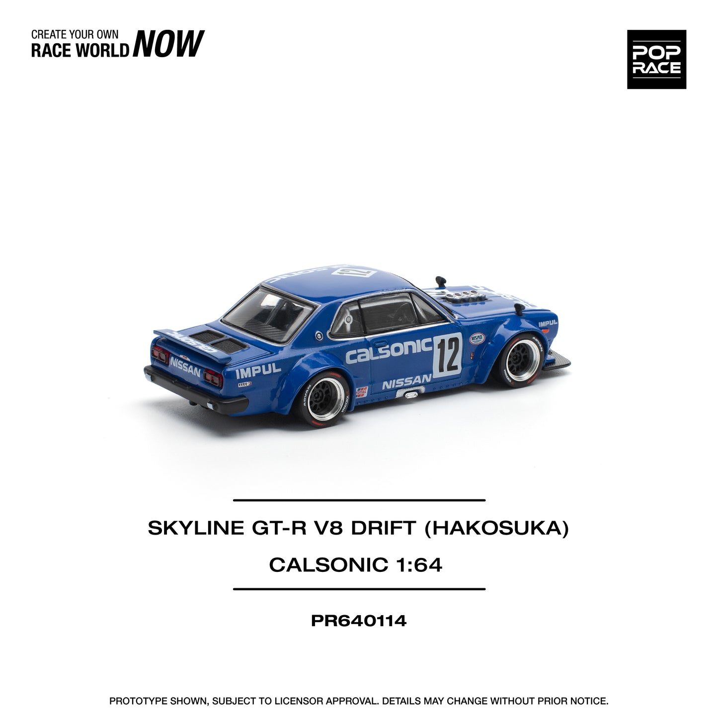 POP RACE PR64-114 Skyline GT-R V8 Drift (HAKOSUKA) Calsonic