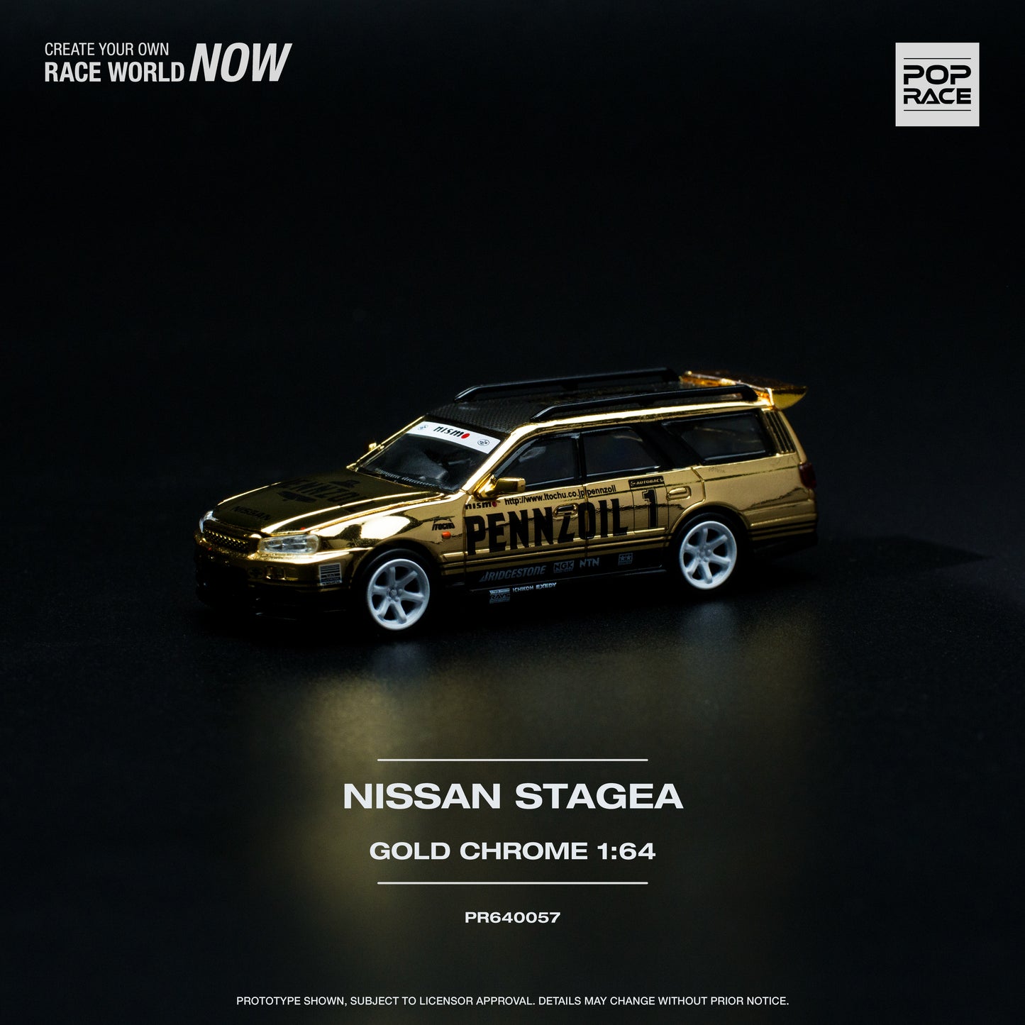 Pop Race PR64-57 Stagea Pennzoil Gold Chrome