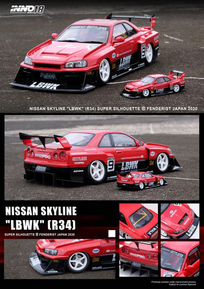 LBWK Nissan E-R34 Super Silhouette Skyline GTR Red INNO18 1:18