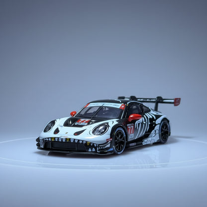 Mega Gear Custom Flat Bed Tow Truck Dino Skeleton & Mini GT Porsche 911 GT3R #77 AO Racing IMSA 1143