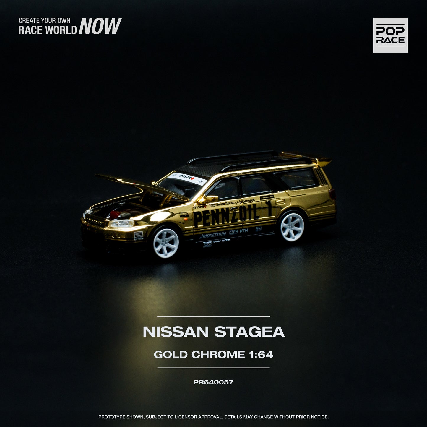 Pop Race PR64-57 Stagea Pennzoil Gold Chrome
