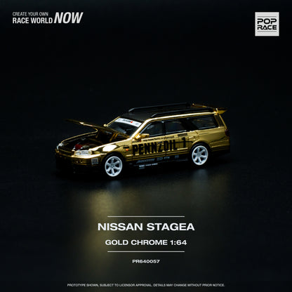Pop Race PR64-57 Stagea Pennzoil Gold Chrome