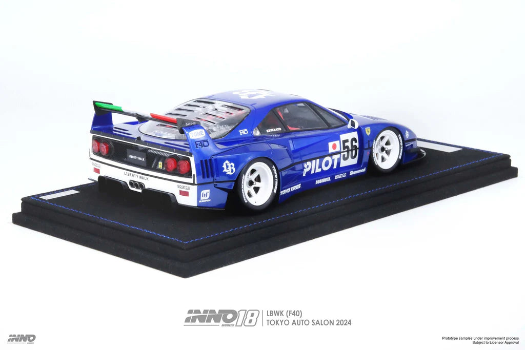 Ferrari F40 LBWK INNO18 Blue Tokyo Auto Salon 2024 -- INNO18 1:18