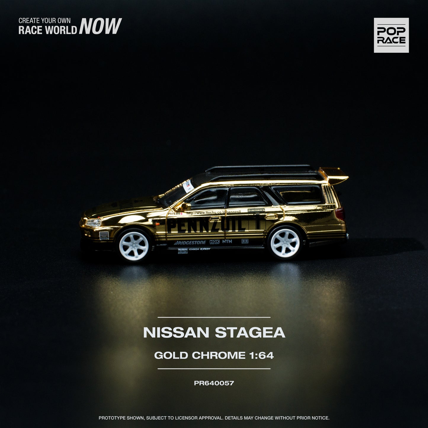 Pop Race PR64-57 Stagea Pennzoil Gold Chrome