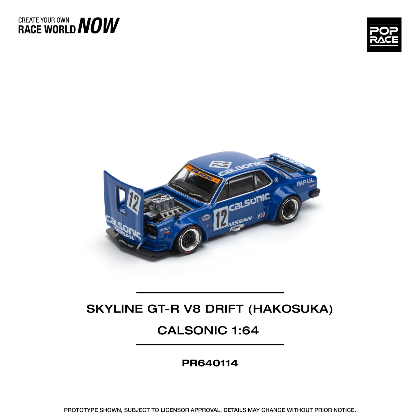 POP RACE PR64-114 Skyline GT-R V8 Drift (HAKOSUKA) Calsonic