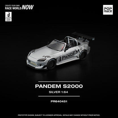 POP RACE PR64-451 Pandem Honda S2000 Silver 1:64 scale