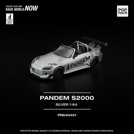 POP RACE PR64-451 Pandem Honda S2000 Silver 1:64 scale