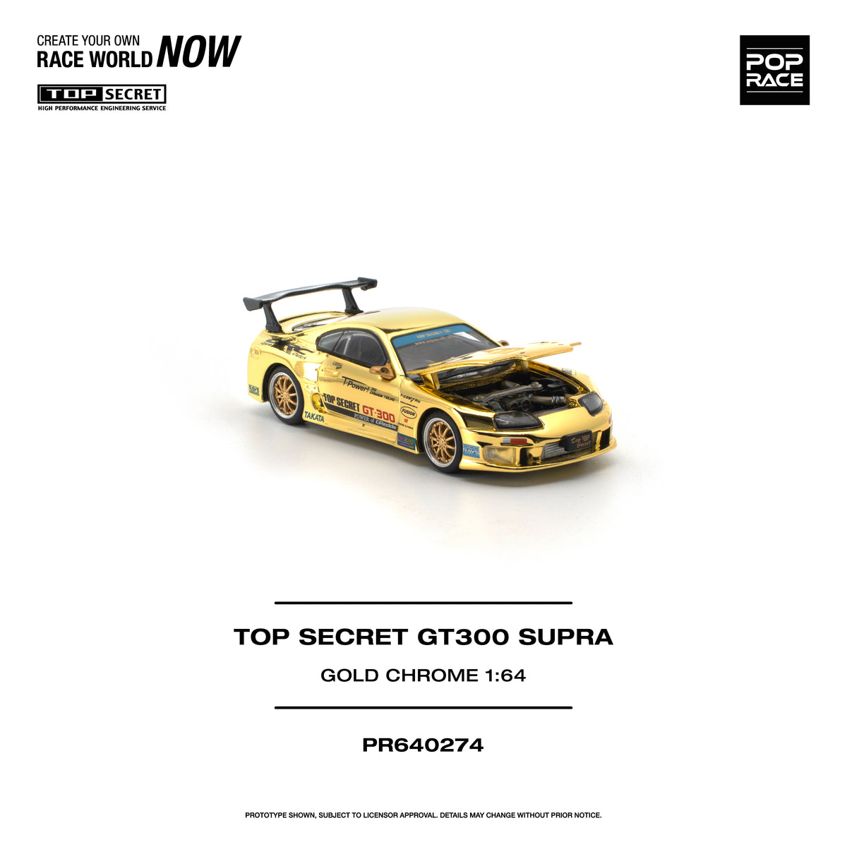 POP RACE PR64-274 Top Secret GT300 Toyota Supra Gold Chrome 1:64 scale
