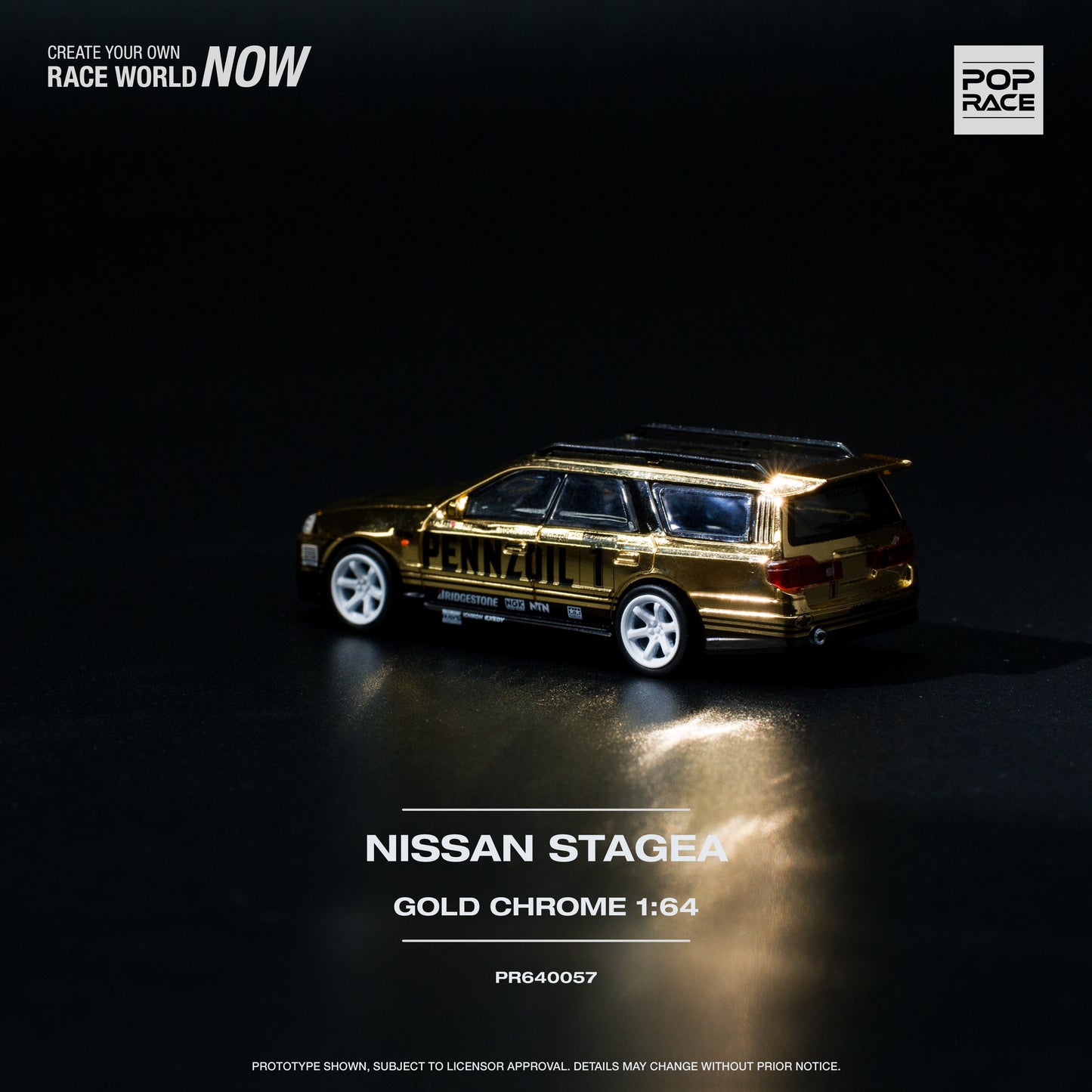 Pop Race PR64-57 Stagea Pennzoil Gold Chrome