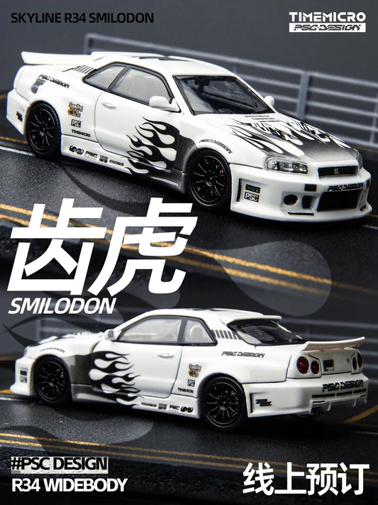 TimeMicro × PSC DESIGN 1/64 Nissan R34 "Smilodon" Black & White 1:64 scale