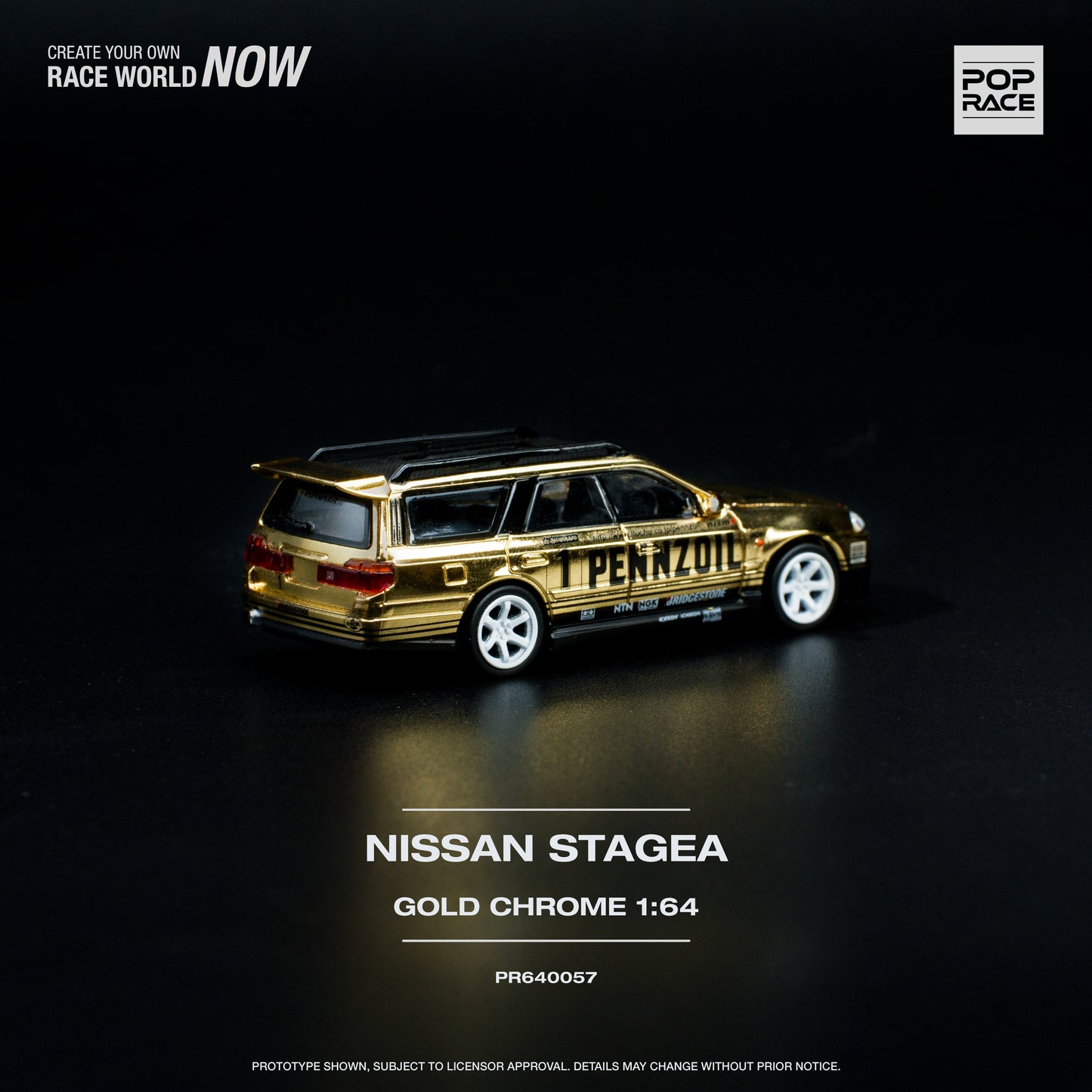 Pop Race PR64-57 Stagea Pennzoil Gold Chrome