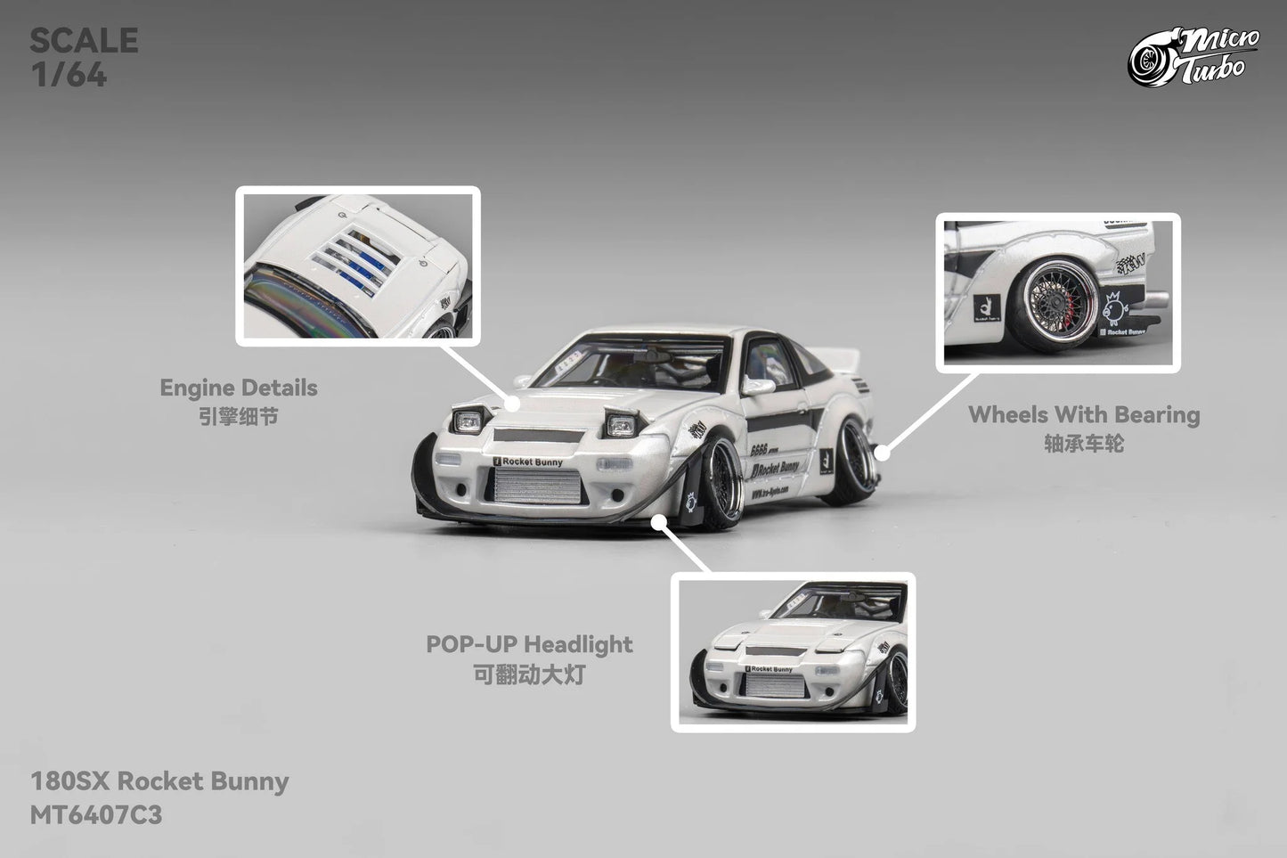 Micro Turbo Nissan 180SX Type X Rocket Bunny v2 White