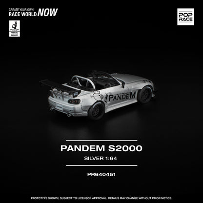 POP RACE PR64-451 Pandem Honda S2000 Silver 1:64 scale