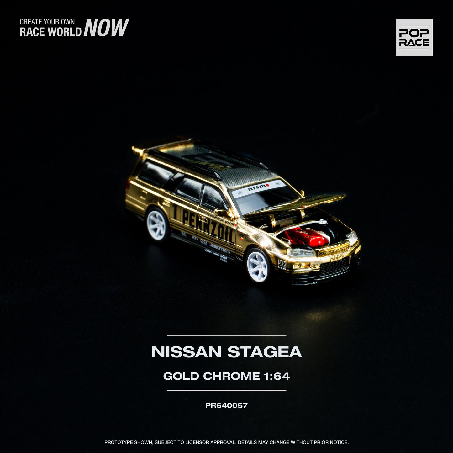 Pop Race PR64-57 Stagea Pennzoil Gold Chrome