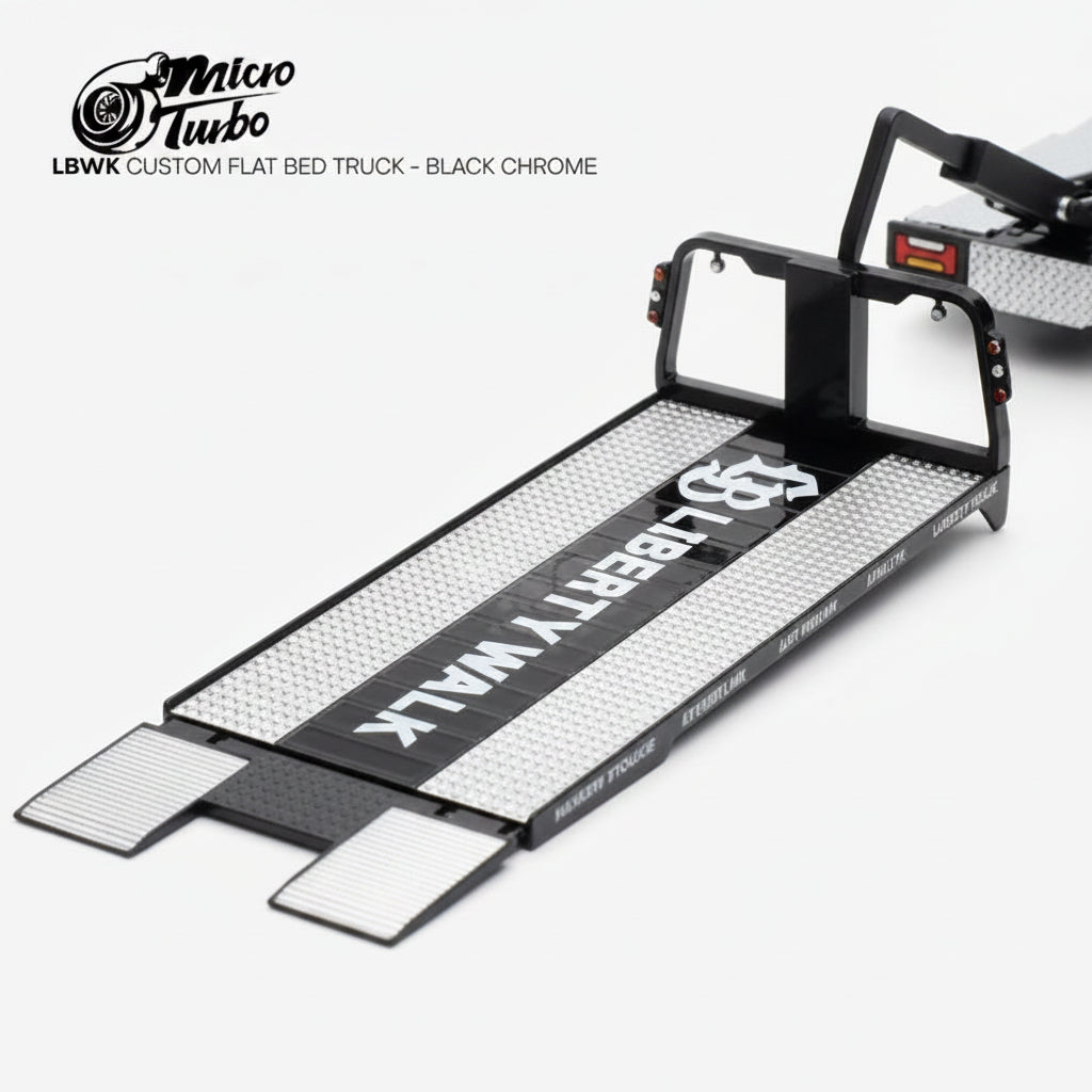 Micro Turbo LBWK Custom Flat Bed Tow Truck Black Chrome Liberty Walk 1/64