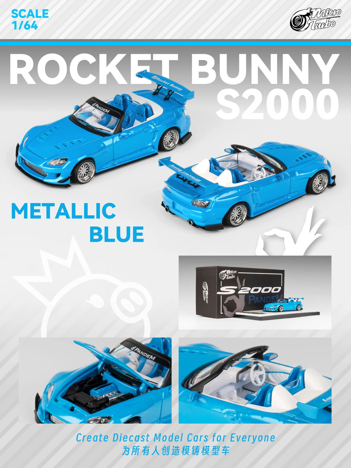 Micro Turbo Honda S2000 Pandem Rocket Bunny Blue
