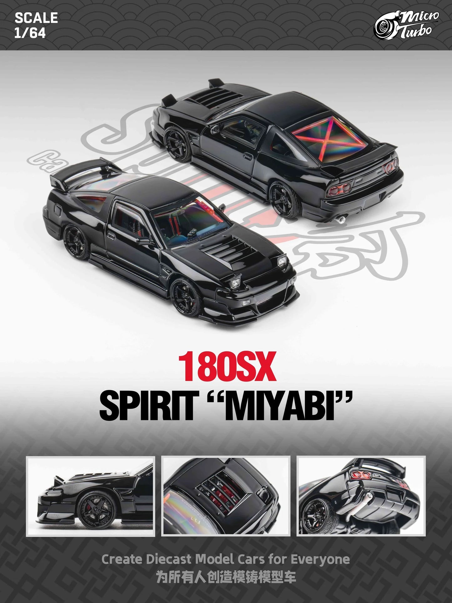 Micro Turbo 1:64 Custom Nissan 180SX MIYABI - Black