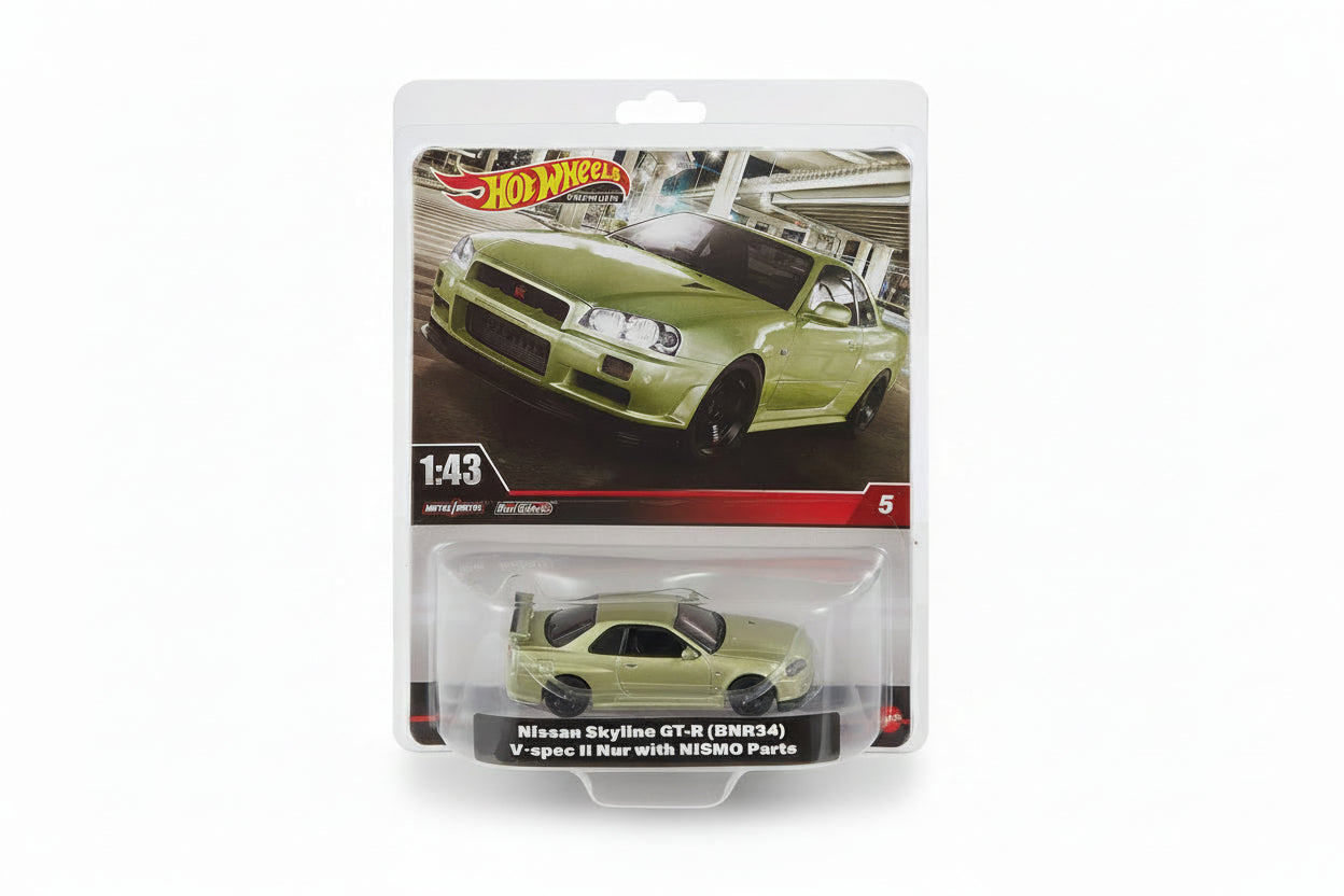 Hot Wheels Premium 1:43 Nissan Skyline GT-R (BNR34) V.spec II Nur with NISMO Parts