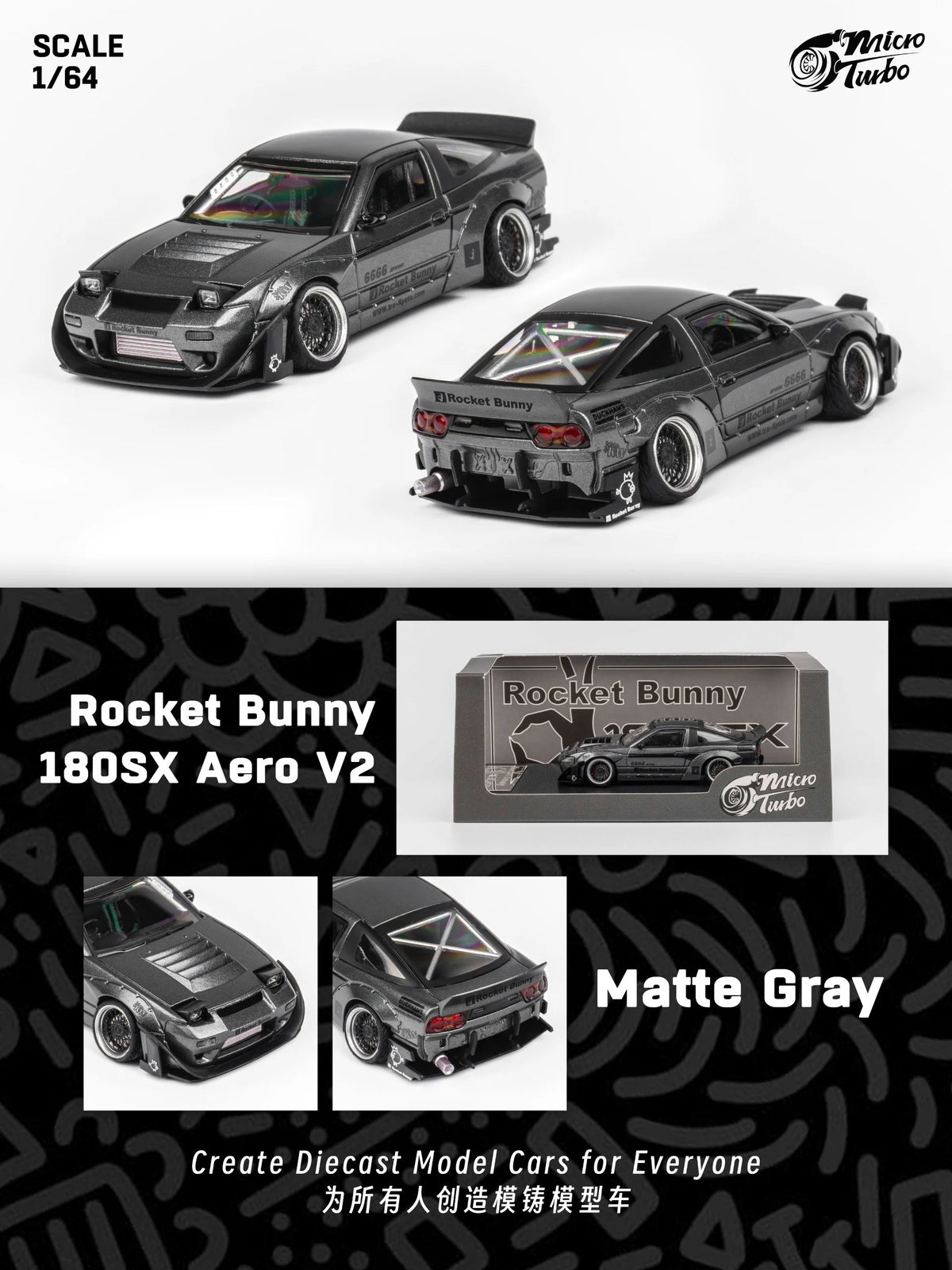 Micro Turbo Nissan 180SX Type X Rocket Bunny v2 Gun Metal
