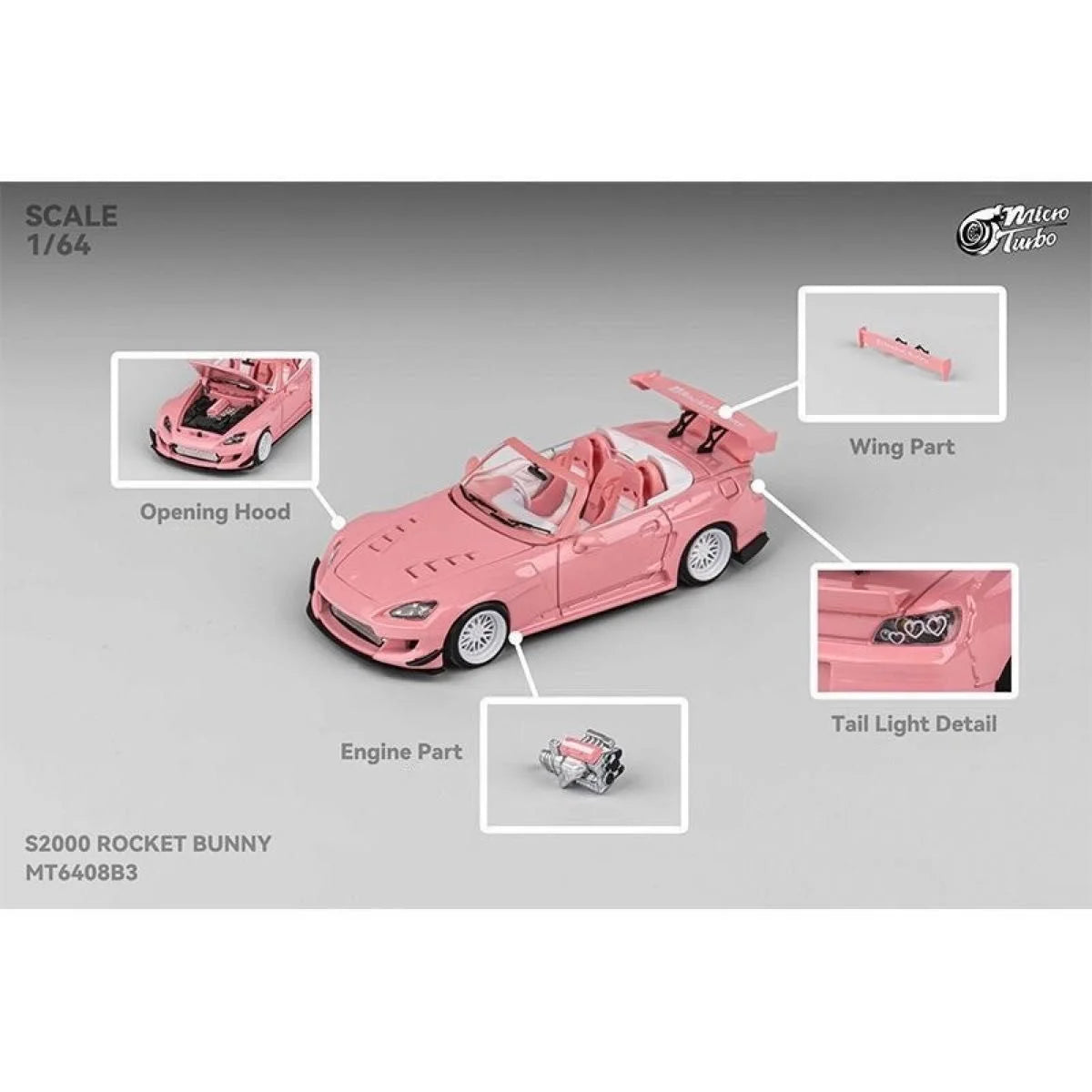 Micro Turbo Honda S2000 Pandem Valentines Special Pink Diecast
