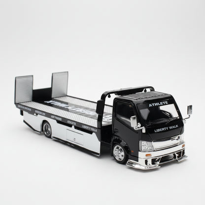 Micro Turbo LBWK Custom Flat Bed Tow Truck Black Chrome Liberty Walk 1/64