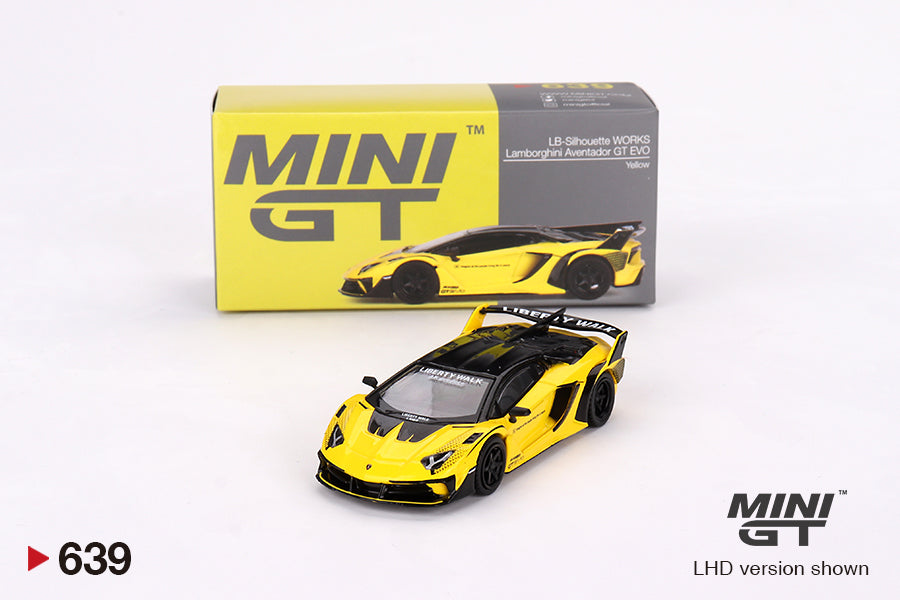 LB Silhouette WORKS Lamborghini Aventador GT EVO Yellow Mini GT