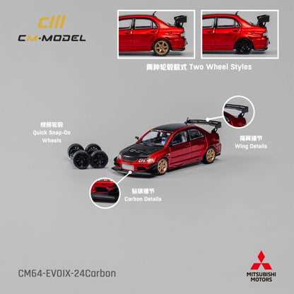 CM Model Mitsubishi Lancer Evolution IX Metallic Red Carbon Bonnet 1:64 scale