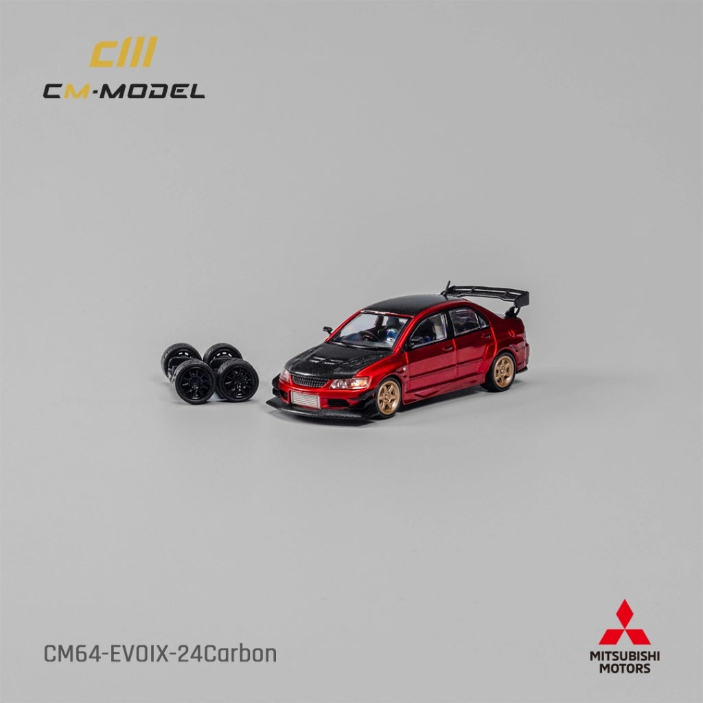 CM Model Mitsubishi Lancer Evolution IX Metallic Red Carbon Bonnet 1:64 scale