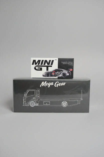 Mega Gear Custom Flat Bed Tow Truck Dino Skeleton & Mini GT Porsche 911 GT3R #77 AO Racing IMSA 1143