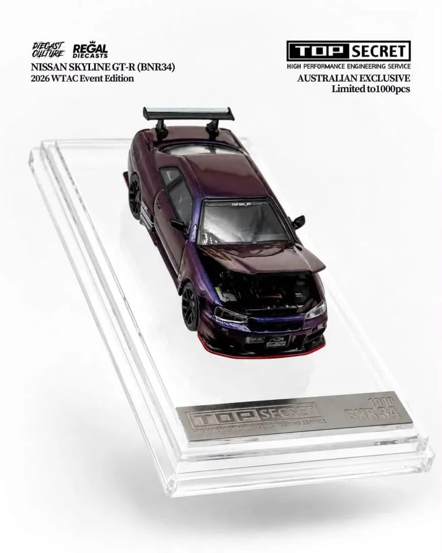 Top Secret Nissan Skyline GT-R BNR34 Midnight Purple Open Bonnet (2026 WTAC Edition) [Individual numbered]