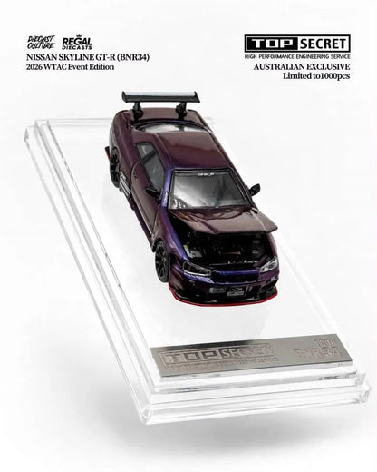 Top Secret Nissan Skyline GT-R BNR34 Midnight Purple Open Bonnet (2026 WTAC Edition) [Individual numbered]