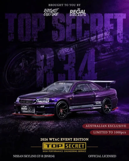 Top Secret Nissan Skyline GT-R BNR34 Midnight Purple Open Bonnet (2026 WTAC Edition) [Individual numbered]